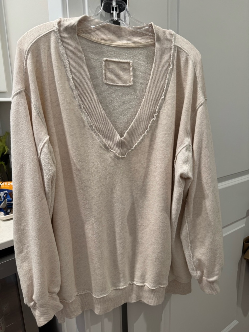 AERIE V-Neck Lightweight Knit Pullover - Oatmeal